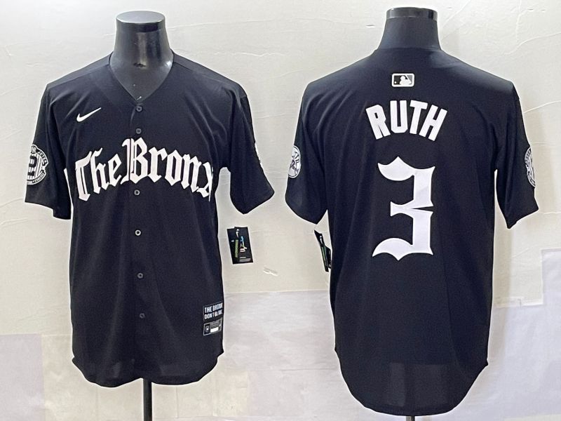 Men 2025 New York Yankees 3 Ruth Black Five generations Joint Name Nike MLB Jersey style 1